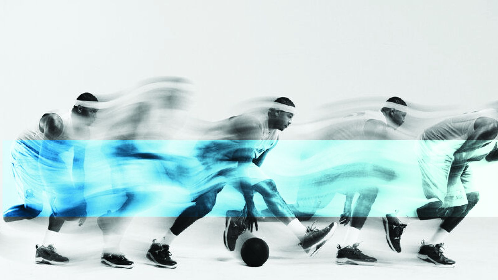 Motion-blurred athlete with blue signal band