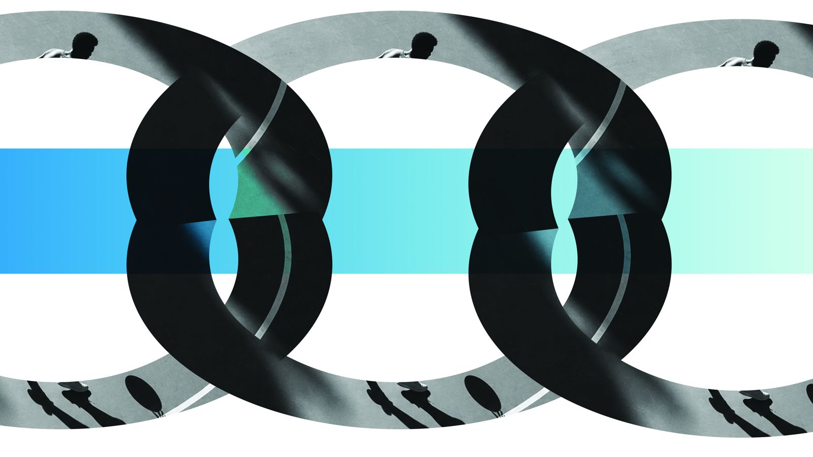 Athletes in motion with ring arcs